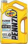 5 Quart Pennzoil Platinum 5W-30 Full Synthetic Motor Oil $13.93