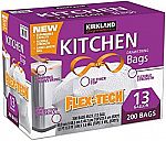 200 Ct 13 Gal Kirkland Signature Drawstring Kitchen Trash Bags $11.69