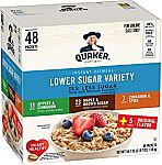 48-count Quaker Instant Oatmeal, Lower Sugar, 4 Flavor Variety Pack $8.88