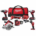 Milwaukee M18 18V Li-Ion Cordless Combo Kit (6-Tool) with 2 M18 Batteries, 1 Charger, 1 Tool Bag $349