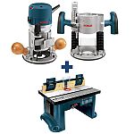 Bosch 12 Amp Plunge; Fixed Base Router Kit + Benchtop Router Table $319