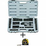 69-Piece Stanley 1/4 in. & 3/8 in. Laser Etched SAE Mechanics Tool Set + 6 ft. Tape Measure $40