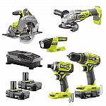 RYOBI 18V ONE+ Cordless 5-Tool Combo Kit with 3 Batteries $209