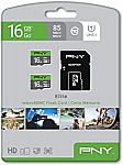 2-Pack PNY 16GB Elite Class 10 U1 microSDHC Flash Memory Card $5
