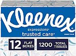 Kleenex Trusted Care Facial Tissues, 12 Boxes, 100 Tissues/Box $12.50