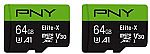 2-Pack 64GB PNY Elite-X Class 10 U3 V30 microSDXC Flash Memory Card $11