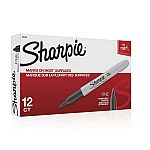 Sharpie Permanent Markers, Fine Point, Black, 12 Count $5