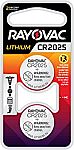 2-Count Rayovac CR2025 Battery (3V Lithium Coin Cell) $0.98
