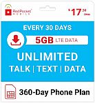 RedPocket Unlimited Talk/Text Yearly Plans 2GB $180 and more