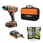 RIDGID 18 V Cordless 2-Speed 1/2 in. Compact Drill/Driver Kit W/ Black Oxide Drill Bit Set (21-Piece) $80 (Org $220) & More