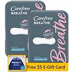 192-Ct Carefree Breathe Panty Liners + $5 Walmart Gift Card $9.94 & More