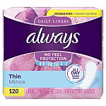 120-Count Always Thin Daily Liners $4.42