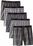 5-Pack Hanes Men's Printed Woven Exposed Waistband Boxers (Assorted) $7