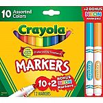12-Ct Crayola Markers Assorted Colors Bonus Pack $0.97
