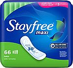 66-Ct Stayfree Maxi Pads for Women (Super) $2.70