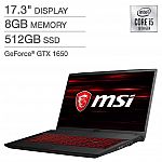 MSI GF75 Thin 17.3" FHD 120Hz Gaming Laptop (i5-10300H 8GB 512GB GTX 1650) $699.99