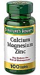 100 Caplets Calcium-Magnesium-Zinc by Nature’s Bounty $3.20