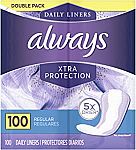 100-Count Always Xtra Protection Daily Liners (Regular) (3 for $9.94) & More