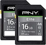 2-Count PNY 16GB Elite Class 10 U1 SDHC Flash Memory Card $2.50