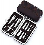7-Piece Manicure, Nail Clippers Grooming Kit w/ Leather Case $3