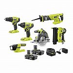 RYOBI ONE+ 18V Cordless 6-Tool Combo Kit with (2) 2.0 Ah Batteries and Charger $224.63