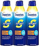 3-pk Coppertone Sport Continuous Sunscreen Spray SPF 50, 5.5 ounce $11 and more