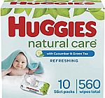 560-Ct Huggies Natural Care Baby Wipes (Cucumber/Green Tea) $11.25 & More