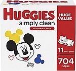 704-Count Huggies Simply Clean Baby Diaper Wipes $10.49