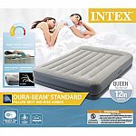 Intex Queen 12" Dura-Beam Airbed Mattress with Built-in Pump $16