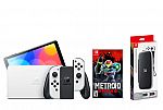 Nintendo Switch OLED White Joy-Con Bundle w/ Metroid Dread Game + Carrying Case + Screen Protector $420