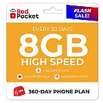 1-Yr Red Pocket Prepaid Plan: Unlimited Everything + 8GB 5G/LTE $220 & more