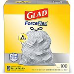 100-ct  Glad ForceFlex Drawstring 13 Gallon Trash Bags $10 