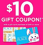 Children's Place: Get $10 gift coupon w/purchase of $40 gift card
