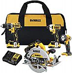 DeWALT 20V MAX XR Brushless Combo Kit (Drill/Driver, Impact Driver, Circular Saw, Flashlight) $299