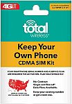 Total Wireless SIM Kit + 30-Day Unlimited Talk/Text + 5GB Data $0.99