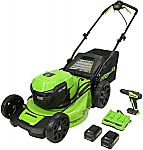 Greenworks Push Mower + Brushless Drill + Batteries & Chargers $280 (30% Off)
