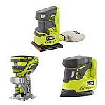 Ryobi ONE+ 18V Cordless 3-Tool Combo Kit with 1/4 Sheet Sander, Corner Cat Finish Sander, and Trim Router (Tools Only) $68