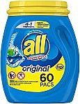 60-Count All Mighty 4-in-1 Laundry Detergent Pacs (Original) $7.15