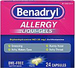 24-Count Benadryl Liqui-Gels Antihistamine Allergy Medicine $3.30