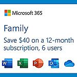 Microsoft 365 Family 12-Month Subscription (up to 6 People) 1TB Cloud Storage $59.99