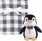 Hudson Baby 30" x 36" Plush Blanket w/ Animal Plush Toy Penguin $7.80 & More