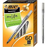 60-Count BIC Round Stic Xtra Life Ballpoint Pen $1.92