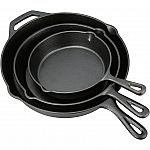 Ozark Trail 3-Pc Cast Iron Skillet Set, Pre-seasoned (8", 10.5", 12") $14.95