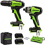 Greenworks Power Tools Drill And Hammer Drill Combo Kit With Two Batteries $108