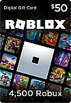 $50 Roblox Gift Card - 4500 Robux $45