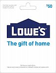 Amazon: $50 Lowes Gift Card + $10 Credit $50 & More GC Sale