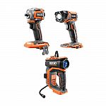 RIDGID 18V Cordless 3/8 in. Impact Wrench + Torch Light + Inflator Kit $109