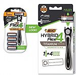 BIC Flex 4 Sensitive Hybrid Men's 4-Blade Disposable Razor, 1 Handle and 4 Cartridges $4 and moe