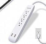 4-Ft Philips 4 Outlet Power Strip Surge Protector w/ 2 USB Ports (Flat Plug, 720 Joules) $13
