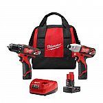Milwaukee 2494-22B M12 12V Drill &Impact Driver Combo Kit +  XC 3aH Battery $139